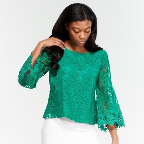 Laundry By Shelli Segal Tops - Laundry by Shelli Segal Floral Lace Bell Sleeve Top